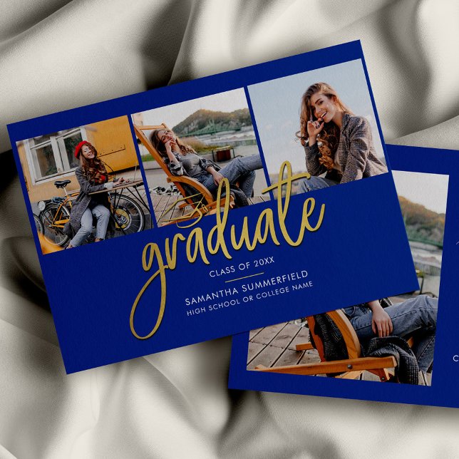 Abschluss 2025 Grad Fotos Script Modern Ankündigung (Graduation 2024 Script Photo Collage Blue Grad Announcement)