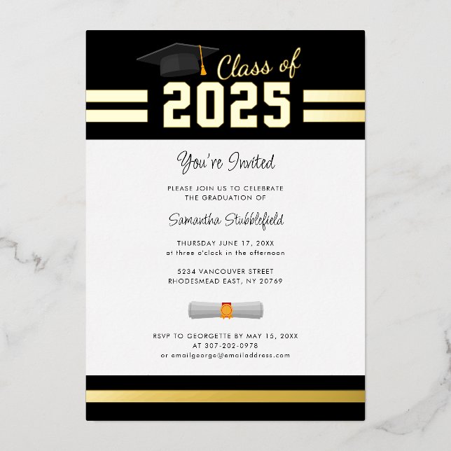 Abschluss 2025 Grad Party Gold Folieneinladung (Vorderseite)