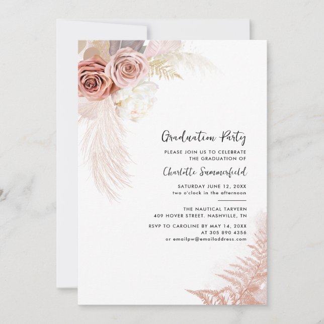 Abschluss 2025 Graduate Foto Pampas Grass Party Einladung (Vorderseite)