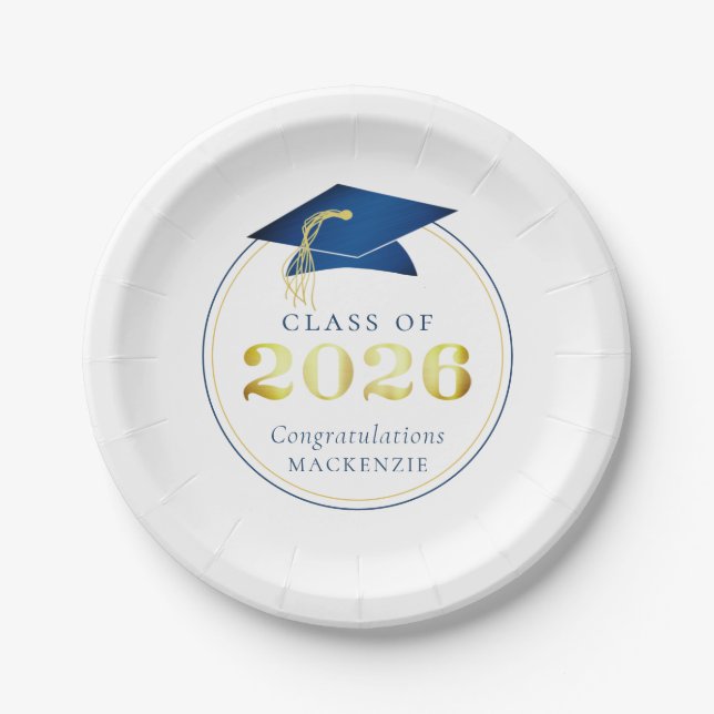 Abschluss 2025 Imitats Metallic Blue Gold Pappteller (Vorderseite)