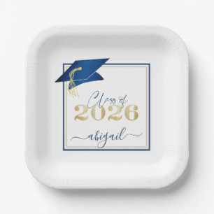 Abschluss 2025 Imitats Metallic Blue Gold Script Pappteller