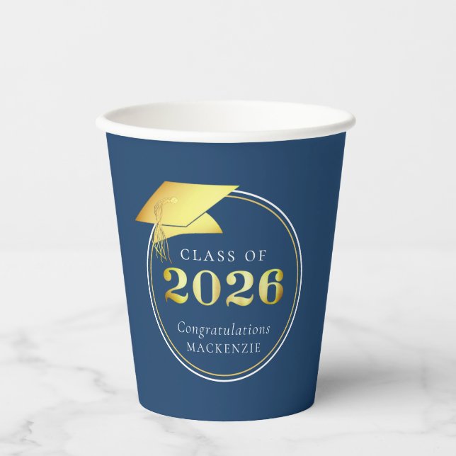 Abschluss 2025 Imitats Metallic Gold Blue Pappbecher (Vorderseite)
