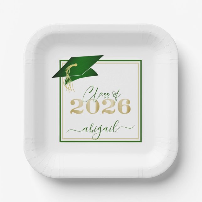 Abschluss 2025 Imitats Metallic Green Gold Script Pappteller (Vorderseite)