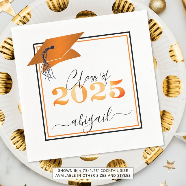 Abschluss 2025 Imitats Metallic Orange Black Scrip Serviette (Von Creator hochgeladen)