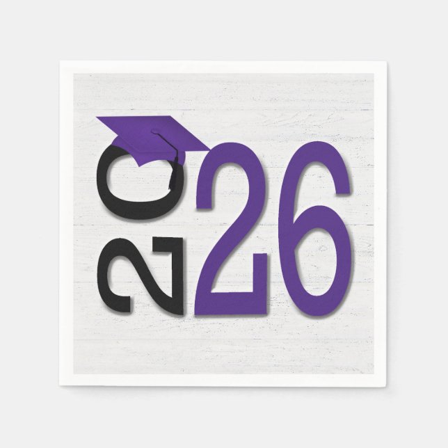 Abschluss 2025 Lila und schwarz auf Holz Serviette (Vorderseite)