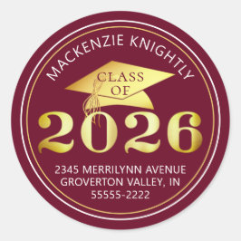 Abschluss 2025 Maroon Imitats Gold Foil-Adresse Runder Aufkleber