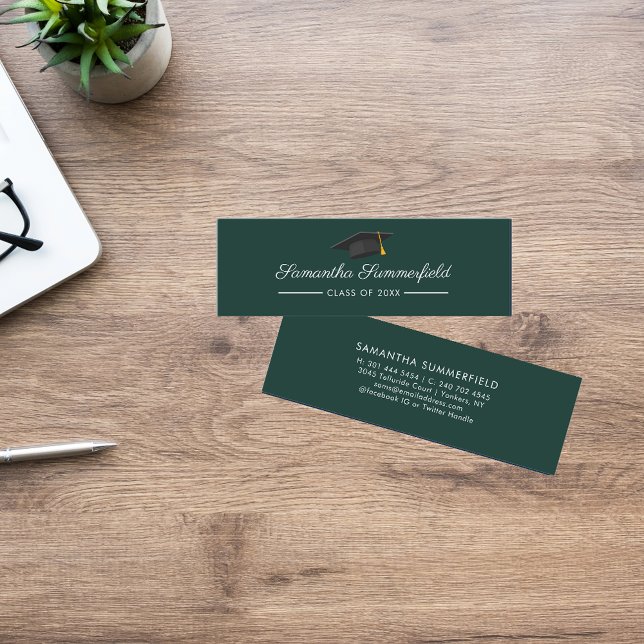 Abschluss 2025 Name Modern Script Green Mini Card Visitenkarte (Graduation 2025 Grad Student Green Mini Calling Card)