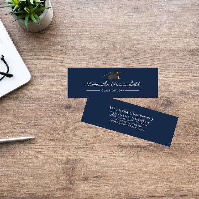 Abschluss 2025 Name Modern Script Navy Blue Card Mini Visitenkarte (Graduation 2025 Grad Student Navy Blue Mini Calling Card)