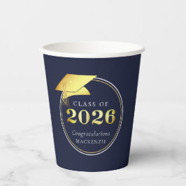 Abschluss 2025 Navy Blue Metallic Gold Pappbecher