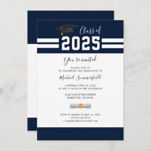 Abschluss 2025 Navy White Minimalistisch Grad Part Einladung