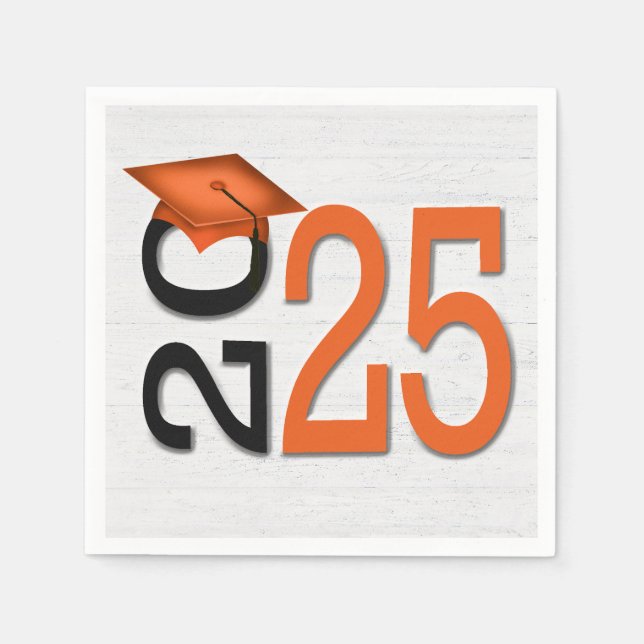 Abschluss 2025 Orange und Black On Wood Serviette (Vorderseite)