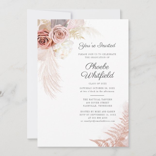 Abschluss 2025 Pampas Grass Grad Party Einladung (Vorderseite)