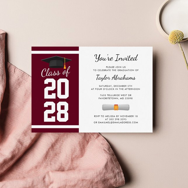 Abschluss 2025 Party Burgund Moderne Grad Einladung (Graduation Party 2024 Stylish Burgundy Invitation)