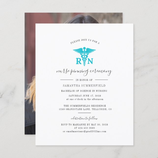 Abschluss 2025 Party Einladung für Krankenpflege (Vorne/Hinten)