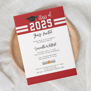 Abschluss 2025 Red White Script Grad Party