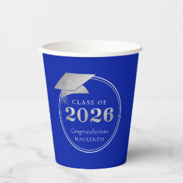 Abschluss 2025 Royal Blue Silver Personalisiert Pappbecher