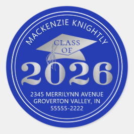 Abschluss 2025 Royal Blue Silver Rücksendeadresse Runder Aufkleber