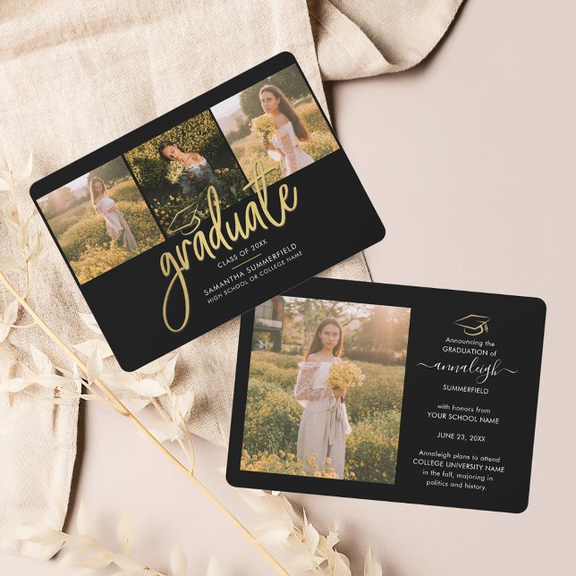 Abschluss 2025 Schwarzes Script Ankündigung (Graduation 2024 Photo Collage  Script Announcement)