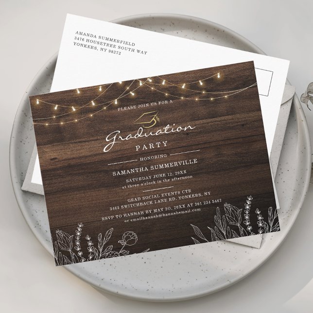 Abschluss 2025 Script Grad Party String Lights Einladungspostkarte (Graduation 2025 Script Grad Party String Lights Invitation Postcard)