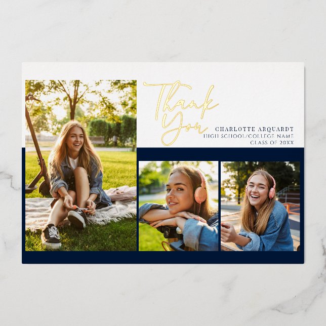 Abschluss 2025 Script Graduate Vielen Dank Gold Folieneinladung (Vorderseite)