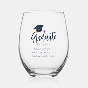 Abschluss 2025 Script Navy Blue Personalisiert Weinglas Ohne Stiel
