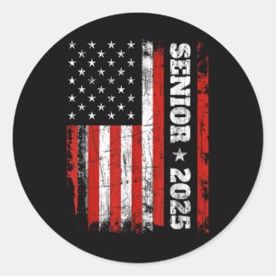 Abschluss 2025 Shirt Design mit US-Flagge Senior C Runder Aufkleber
