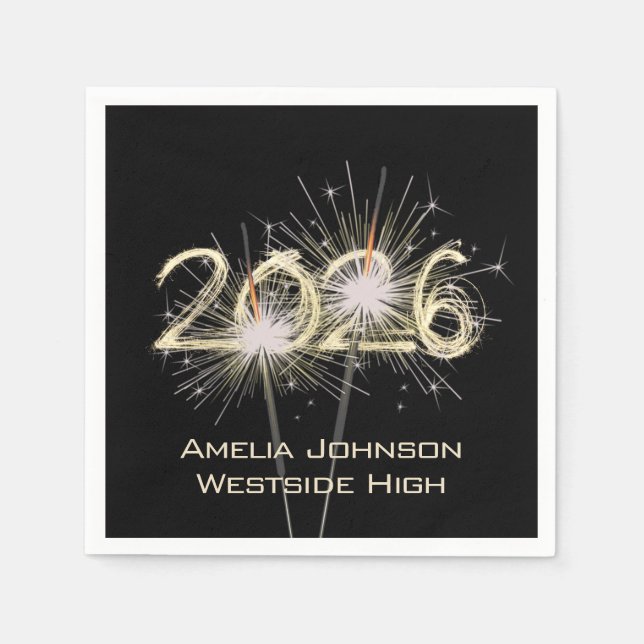 Abschluss 2025 Sparkler auf schwarz Serviette (Vorderseite)