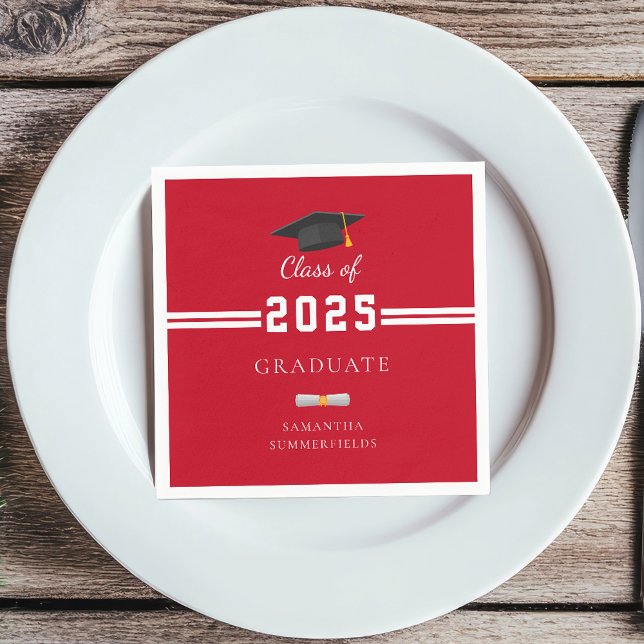 Abschluss 2025 - Weißes Party für den roten Studie Serviette (Graduation 2025 Red White Elegant Party Paper Napkin)