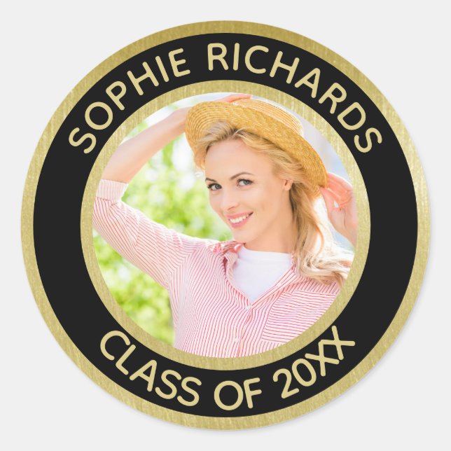 Abschluss 2025Foto Personalisiert Runder Aufkleber (Vorderseite)