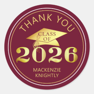 Abschluss 2026 Danke Maroon Faux Goldfolie Runder Aufkleber
