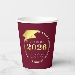 Abschluss 2026 Falsches Metallic Gold Bordeauxrot Pappbecher