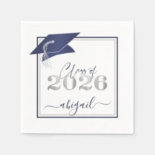 Abschluss 2026 Faux Metallic Navy Silber Schriftzu Serviette