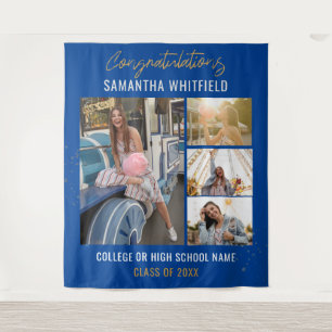 Abschluss 2026 Fotocollage Blau Abschluss Fotoboot Wandteppich