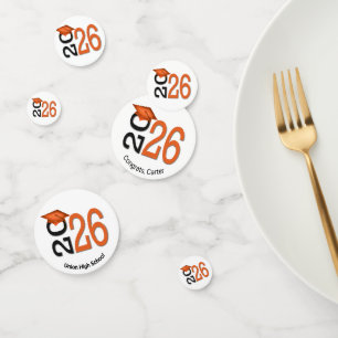 Abschluss 2026 in Orange und Schwarz Konfetti