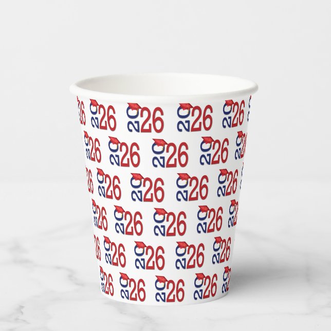 Abschluss 2026 Marineblau und Rot Pappbecher (Vorderseite)