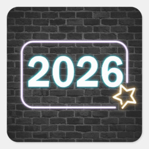 Abschluss 2026 Neon-Schriftzug auf Ziegel Quadratischer Aufkleber