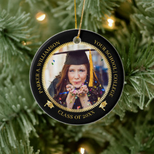 Abschluss 2 Foto Schwarz   Gold Grad Cap Class Yea Keramik Ornament