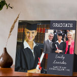Abschluss 2 Fotomaterial Dunkelblau Personalisiert Fotoplatte<br><div class="desc">Modernes Abschluss Foto Geschenk. Die Fotovorlage ist für Sie Set, um 2 Ihrer Abschluss-Fotos hinzuzufügen und Sie können auch personalisiert mit Ihrem Namen, Klassenjahr und den Namen Ihrer Schule. Ihre Bilder werden als 1x Portrait und 1x Landschaft dargestellt, wobei letztere zum etwas überlagerten Foto hin verrechnet wird. Diese framellose Foto-Plakette...</div>