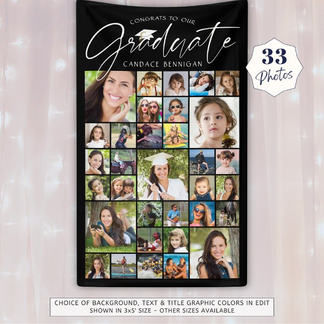 Abschluss 33 Foto Collage Script Schwarz-weiß Banner (Von Creator hochgeladen)