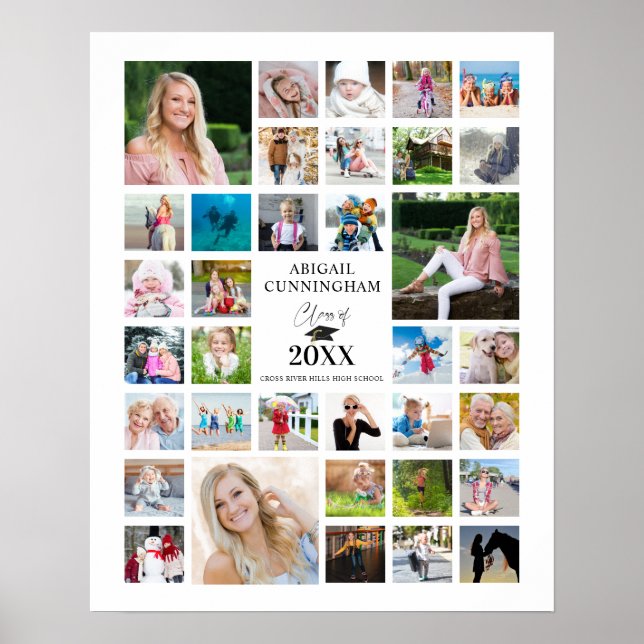 Abschluss 35 FotoCollage Class Jahr weiß Poster (Vorne)