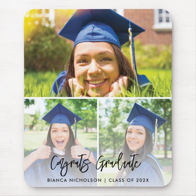 Abschluss 3 Foto Custom 2025 Graduate Swag Mousepad (Vorne)