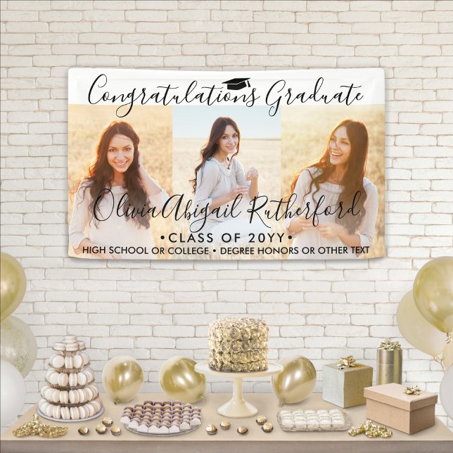 Abschluss 3 FotoCollage Einfaches Schwarzes Skript Banner (Von Creator hochgeladen)