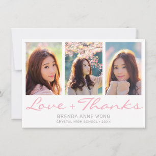 Abschluss 3 Fotomaterial Grau-Rosa-Script Dankeskarte