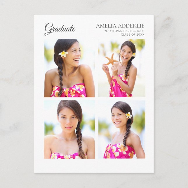 Abschluss 4 Foto Ankündigung Einladung weiß (Vorderseite)