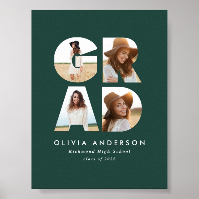 Abschluss 4 Foto Moderne Ankündigung Grün Poster (Vorne)