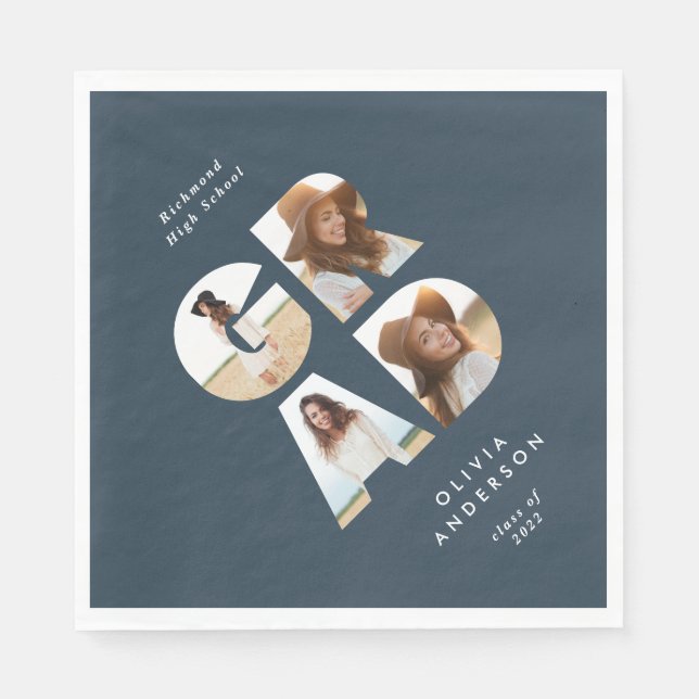 Abschluss 4 Foto Moderne personalisierte Marinebla Serviette (Vorderseite)