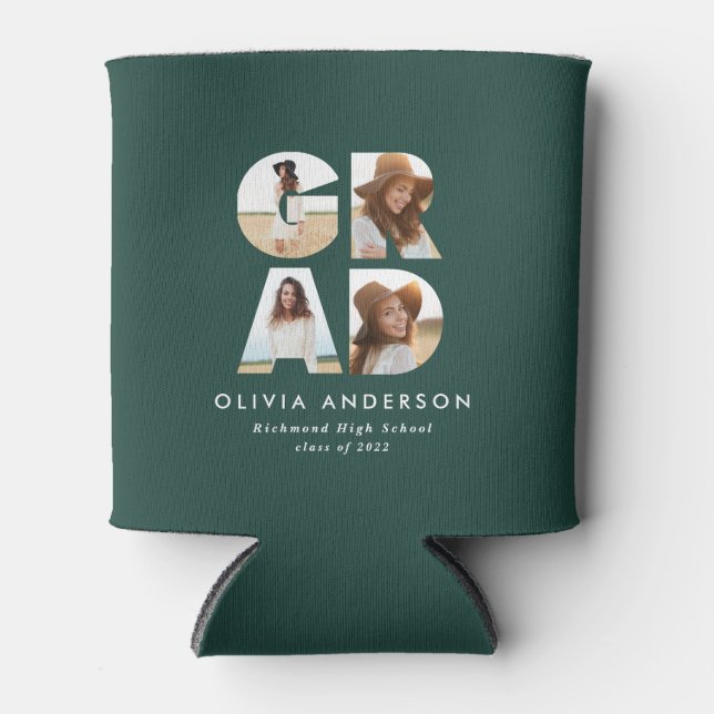 Abschluss 4 Foto Modernes personalisiertes Grün Dosenkühler (Vorderseite)