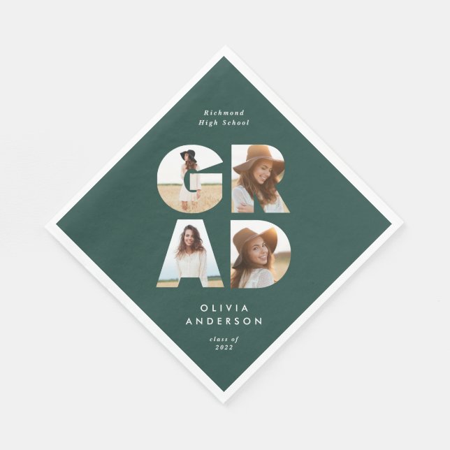 Abschluss 4 Foto Modernes personalisiertes Grün Serviette (Ecke)