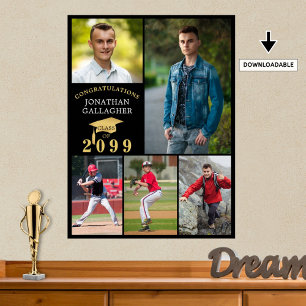 Abschluss 5 FotoCollage Black Gold Cap Poster