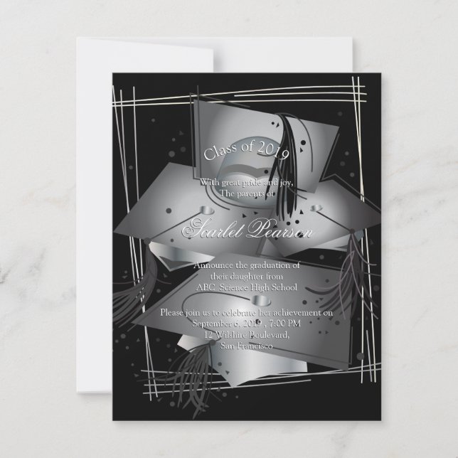 Abschluss Ankündigung Feier Schwarz & Weiß (Vorderseite)